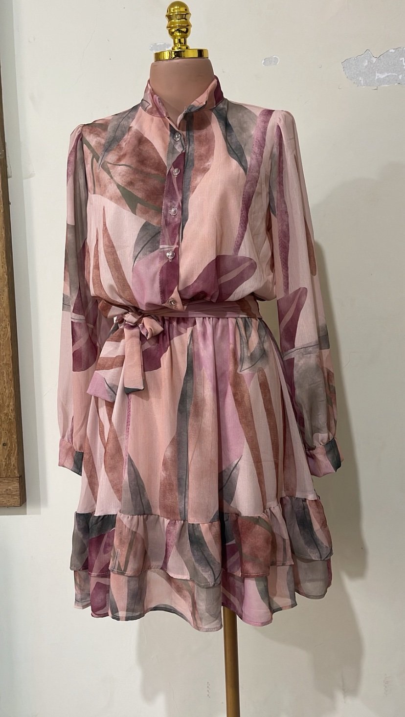 2038 Vestido Adri botão manga longa estampado chiffon - Imagem 7