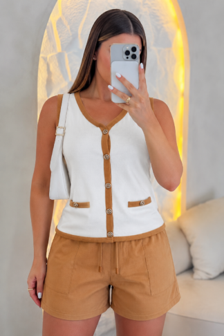 2205 Conjunto Jak blusa regata botão e shorts bolso moletom