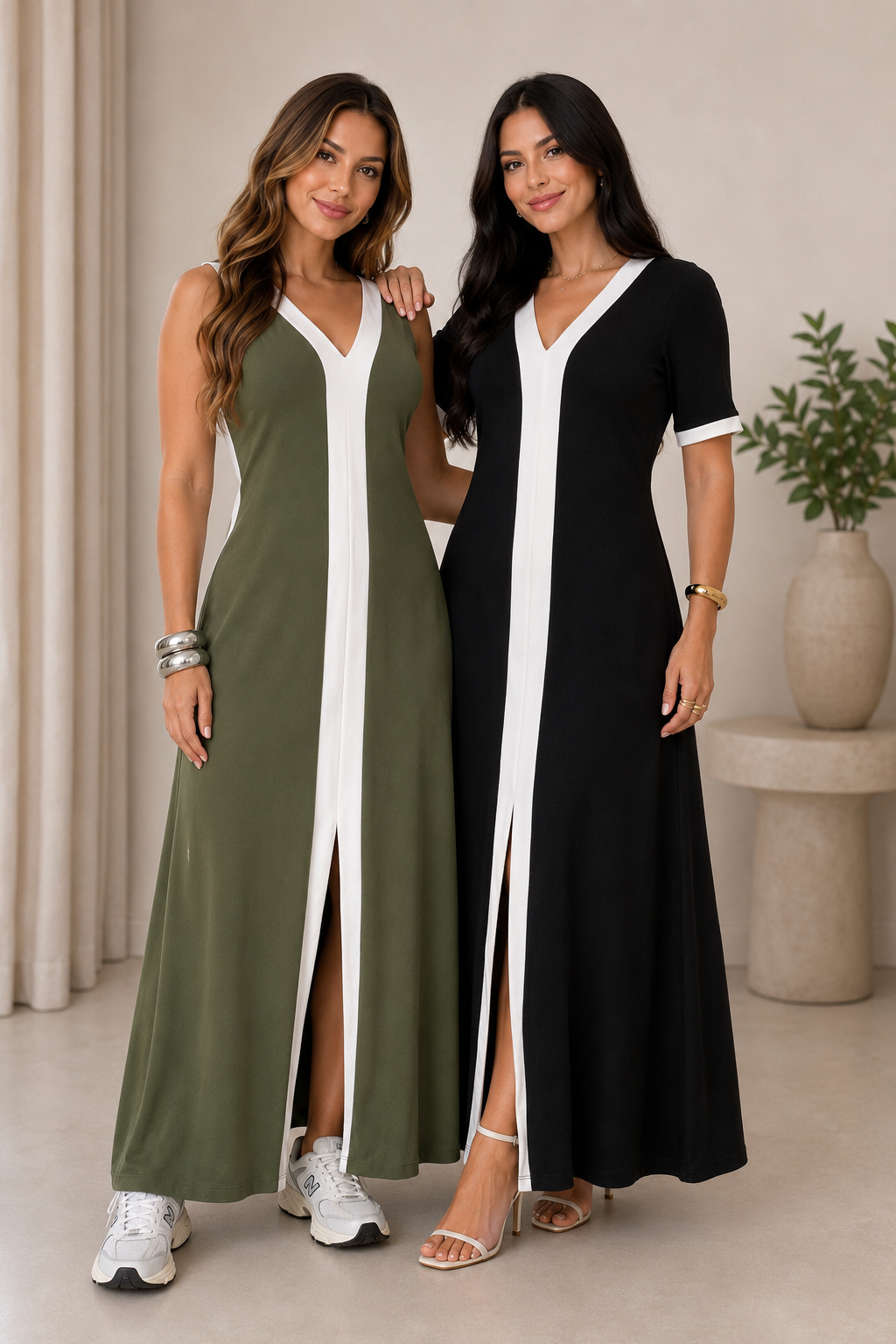 2601 Vestido Gabi longo bicolor regata e manga curto moletom