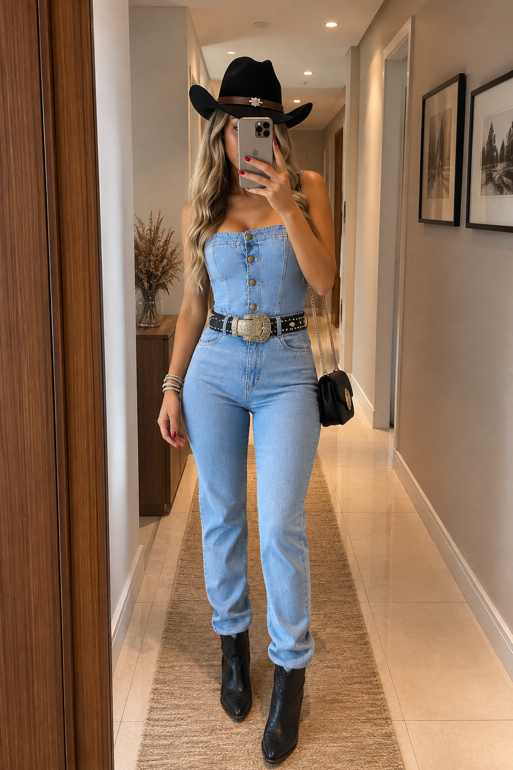 2047 Macacão Neide tomara que caia jeans skinny