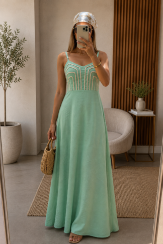 2191 Vestido Jessica longo bordado corda alfaiataria