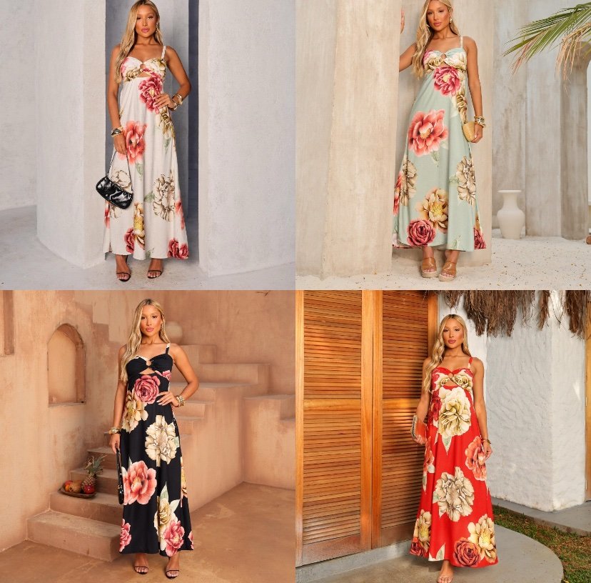 2052 Vestido Sonia longo regata decote argola tropical - Imagem 4
