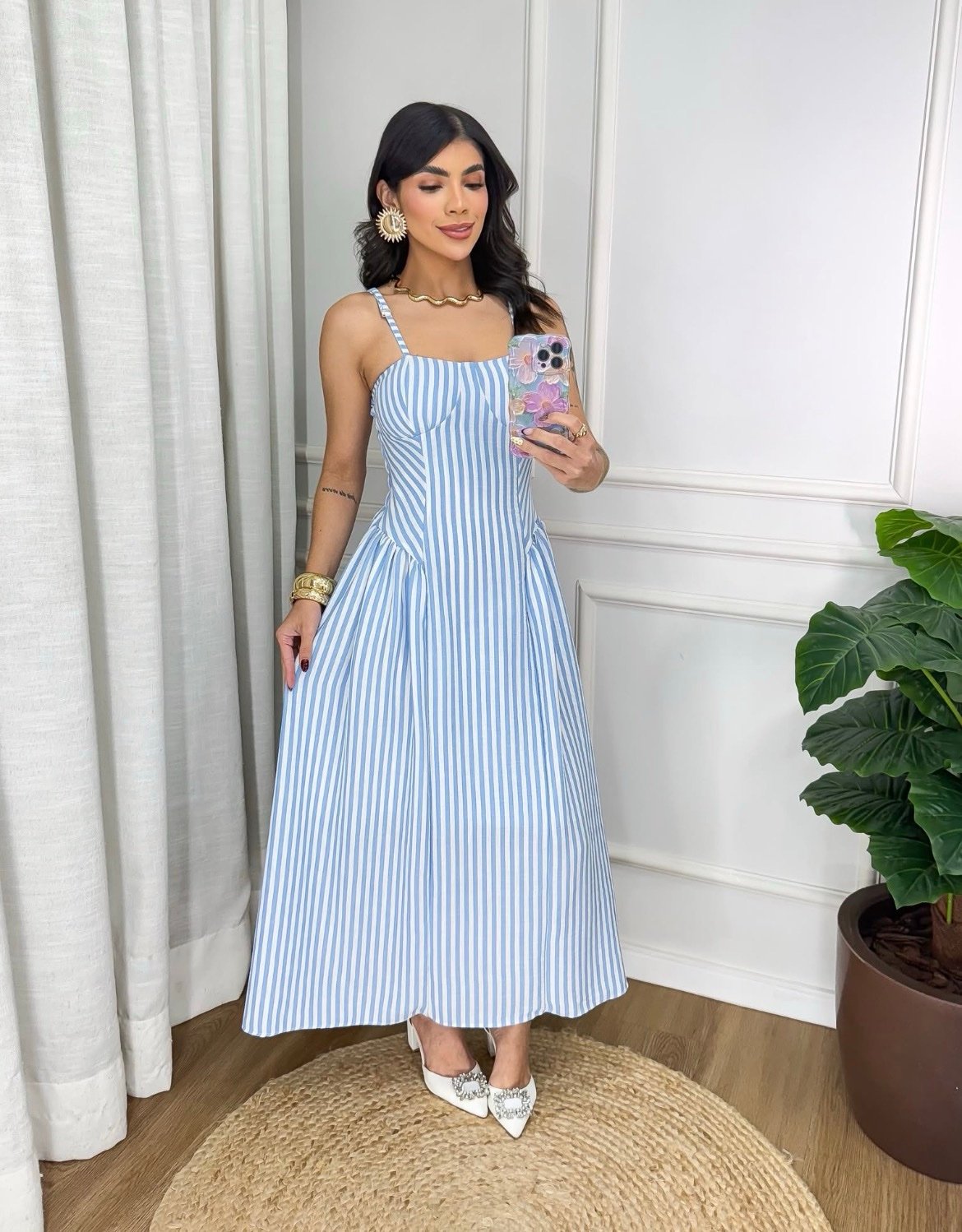 2661 Vestido Caua longuete regata retrô liso listrado poá - Imagem 4