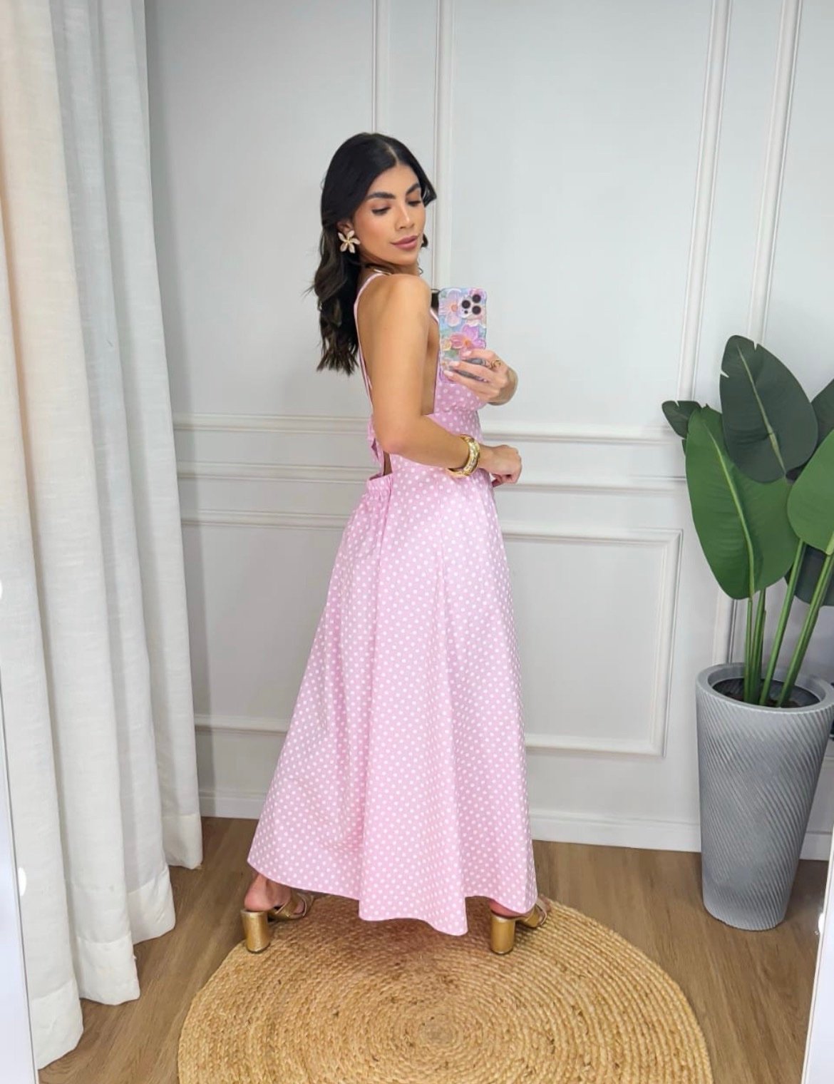 2761 Vestido Caua longo regata alça fina decote V elástico listrado liso poá - Imagem 3