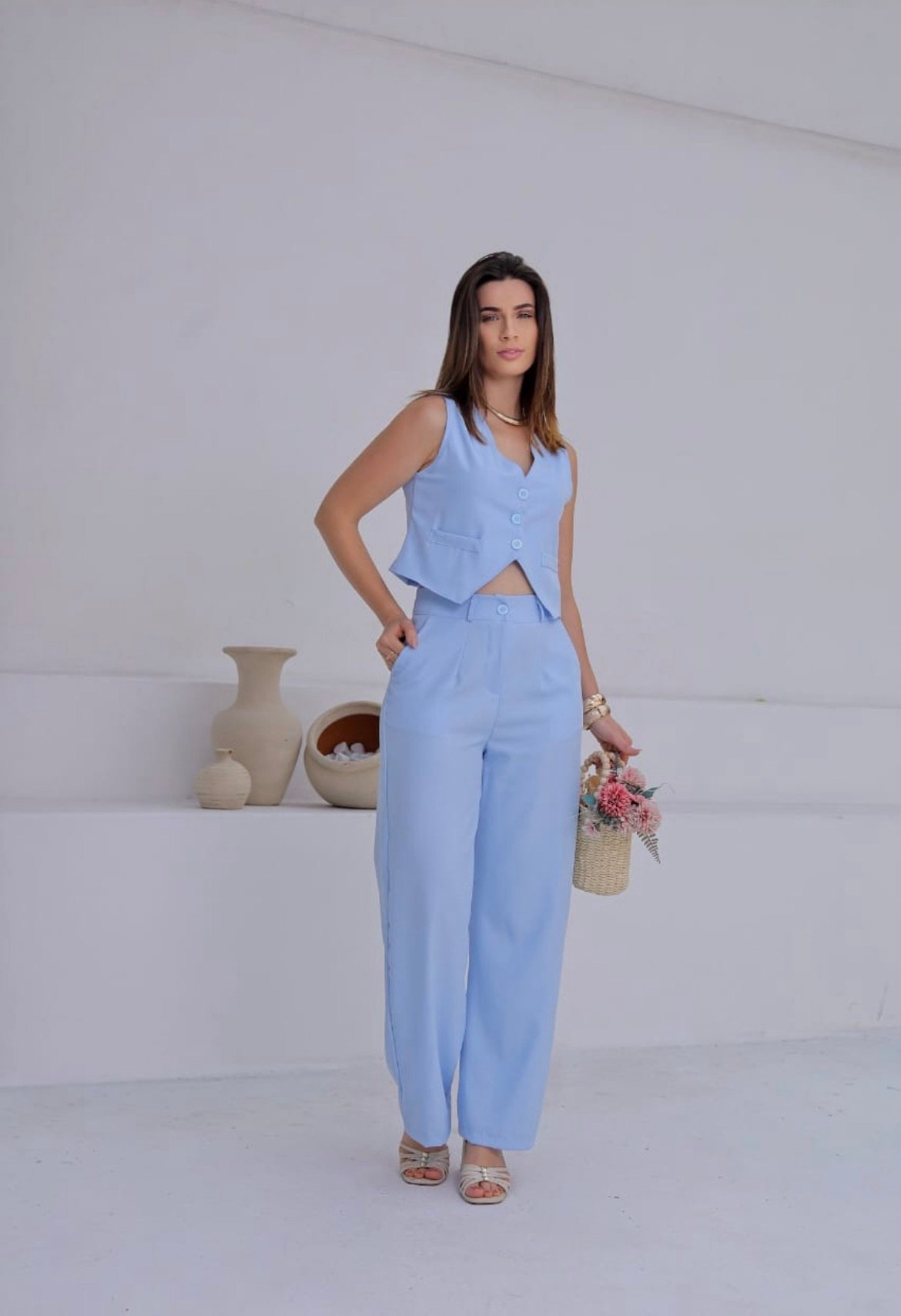 2054 Conjunto Lua colete e calça pantalona alfaiataria - Imagem 2