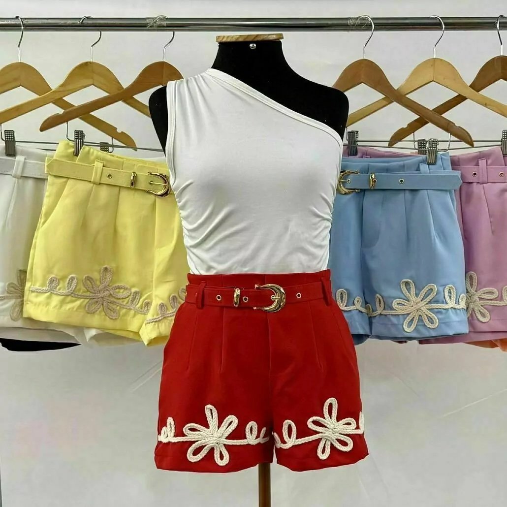 2056 Shorts Zara bordado com cinto alfaiataria - Imagem 6