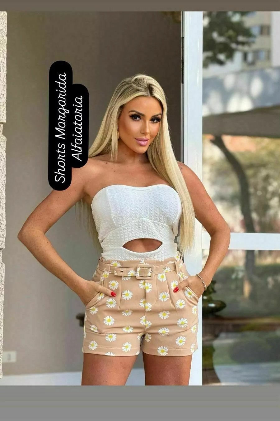 2372 Shorts Zara cinto estampado Margarida alfaiataria - Imagem 2