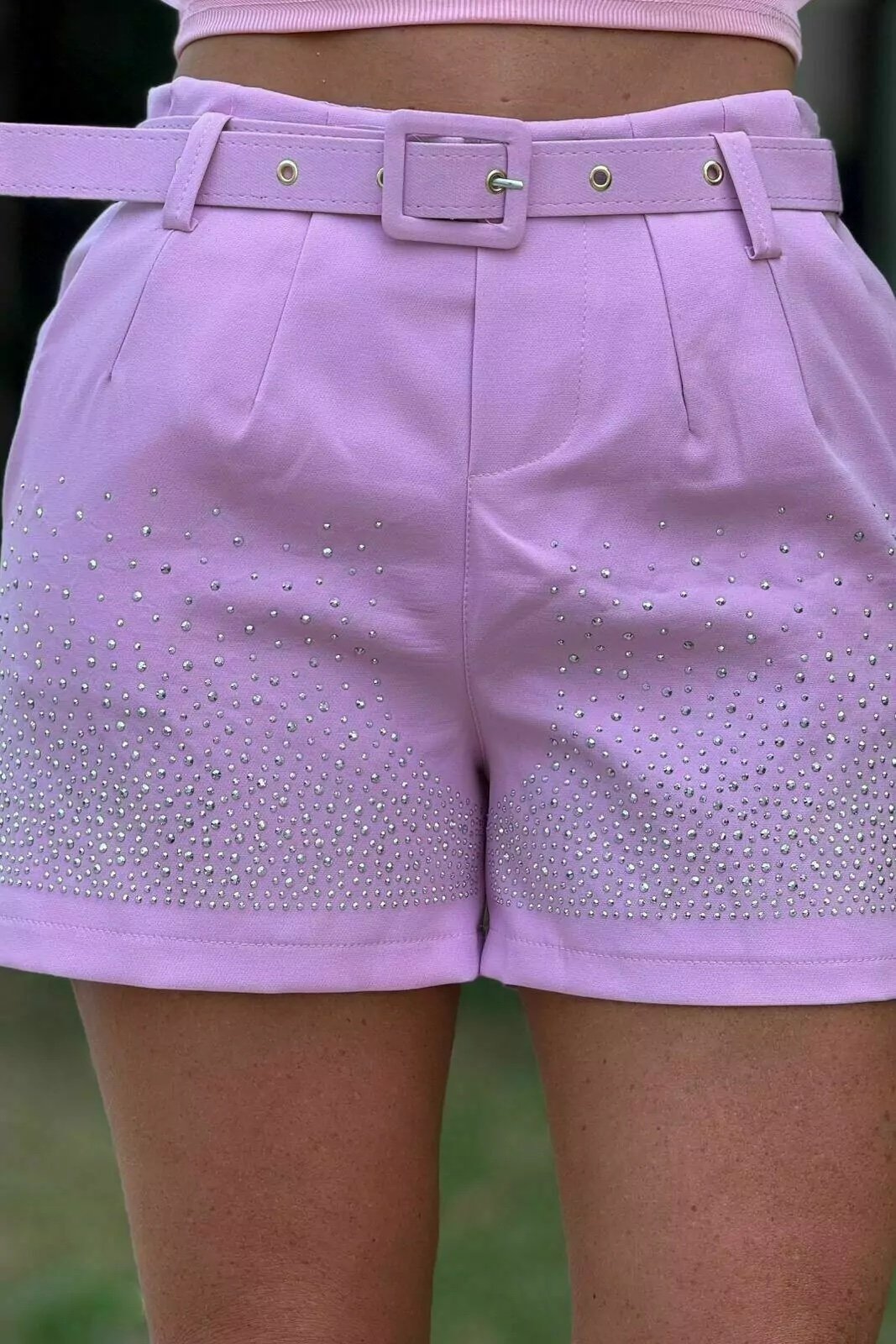 2056 Shorts Zara brilho strass com cinto alfaiataria - Imagem 3