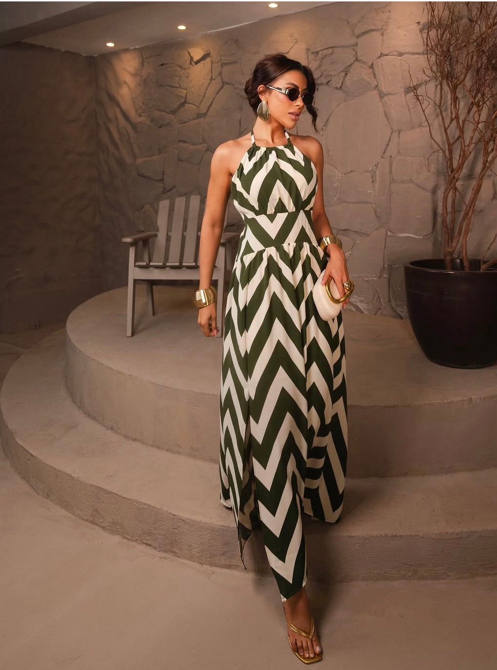 2066 Vestido Joe longo frente única fenda zig zag - Imagem 2