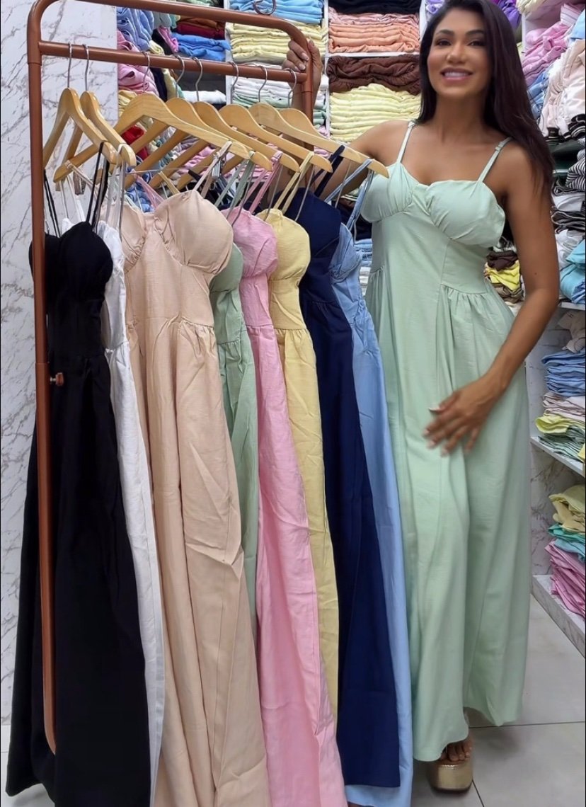 2048 Vestido Eveli longo corselet busto concha alça fina alfaiataria - Imagem 8