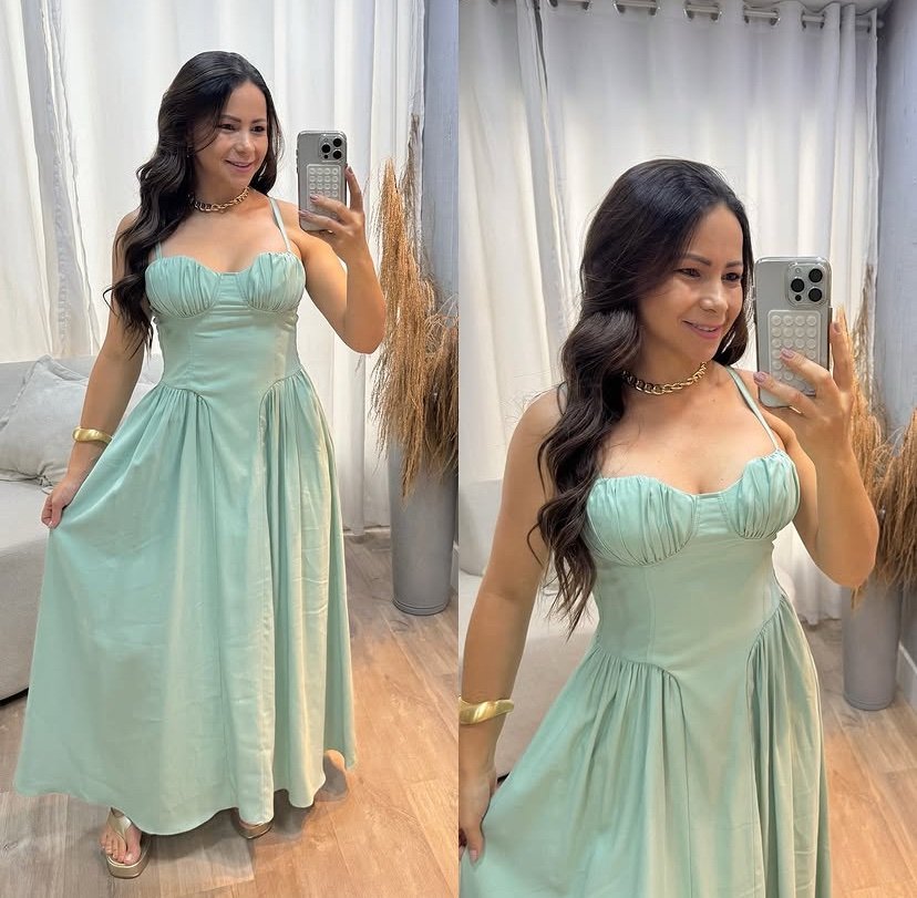 2048 Vestido Eveli longo corselet busto concha alça fina alfaiataria - Imagem 6