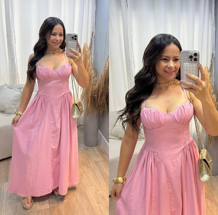 2048 Vestido Eveli longo corselet busto concha alça fina alfaiataria - Imagem 5
