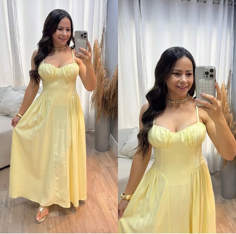 2048 Vestido Eveli longo corselet busto concha alça fina alfaiataria - Imagem 4
