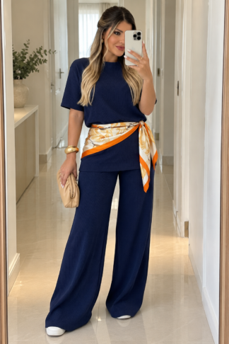 2592  Conjunto Gabi max blusa manga curta  e calça pantalona