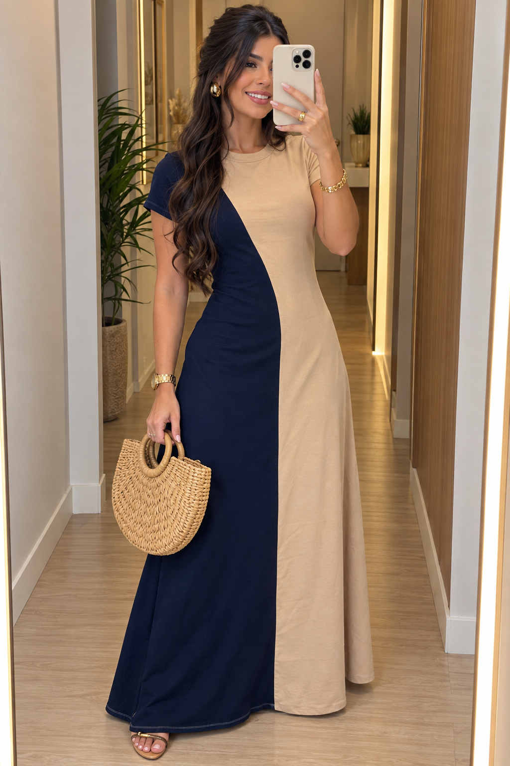 022 Vestido Jeny longo bicolor manga curta