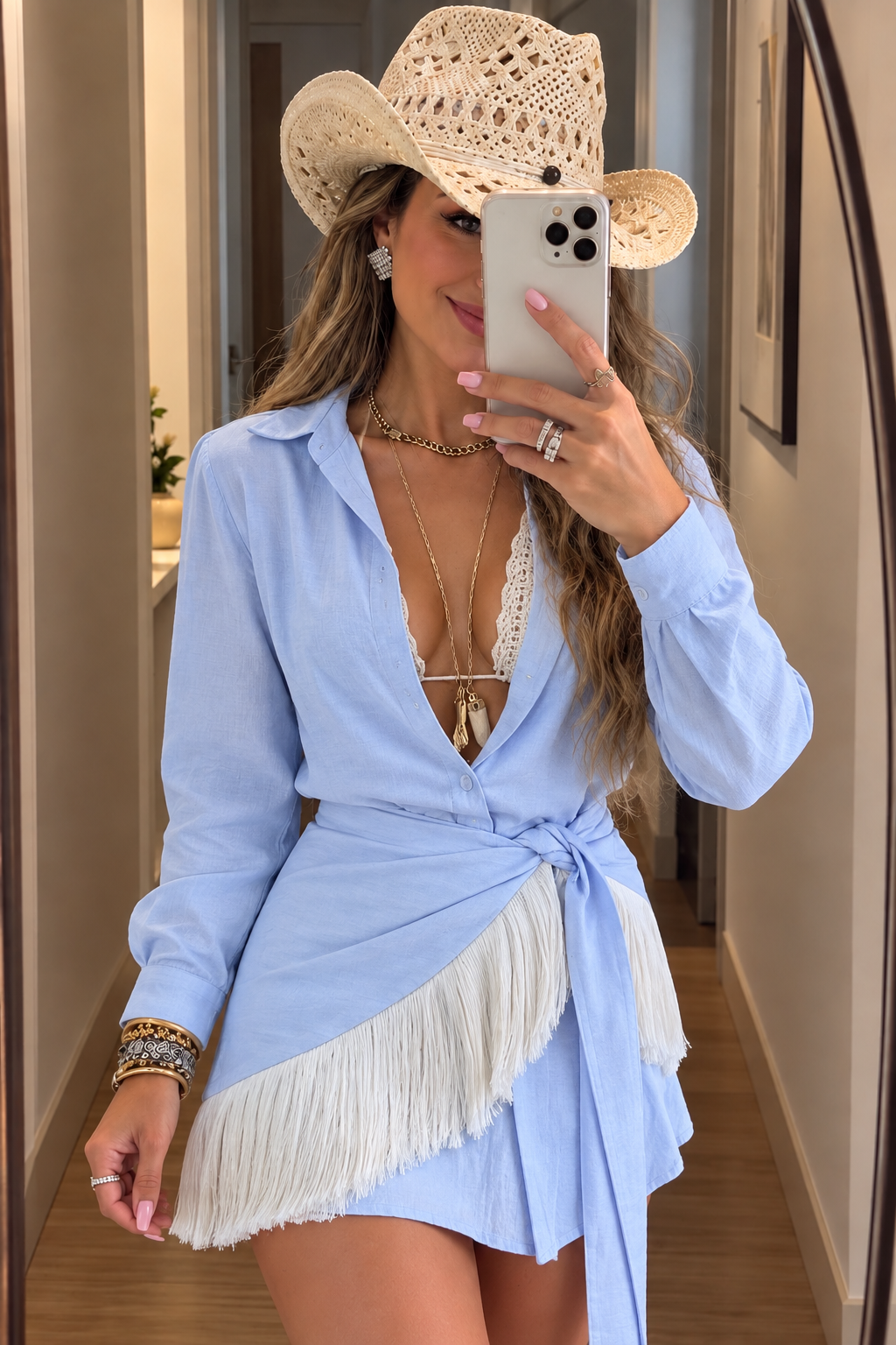 2670 Conjunto Leya camisa max e lenço franja