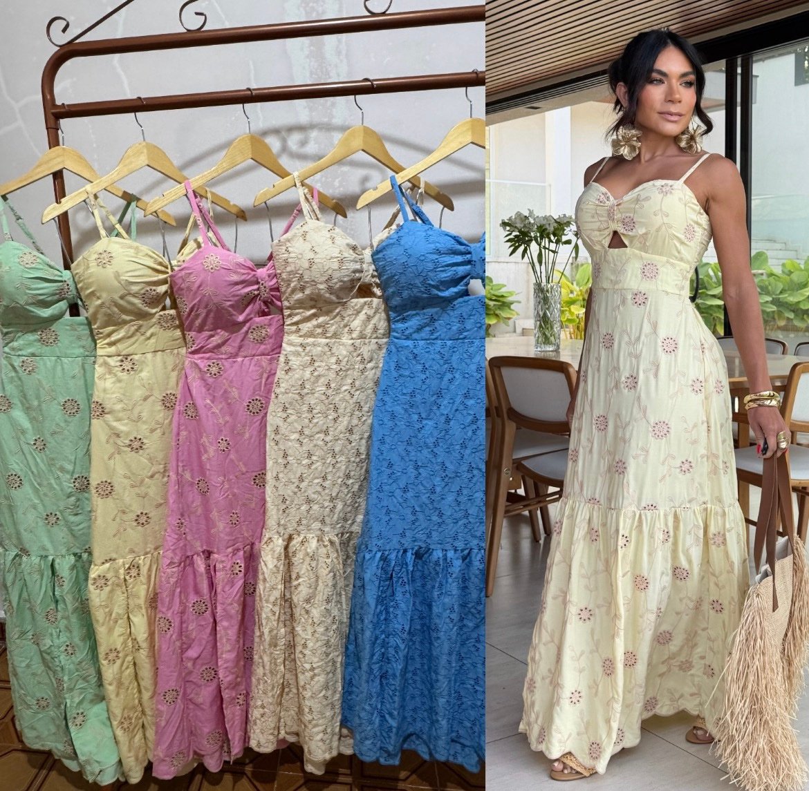 2115 Vestido Sonia longo regata decote laço bordado - Imagem 2
