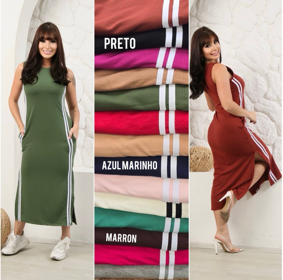 2800 Vestido Aline manga curta e regata com listra lateral fenda - Imagem 12