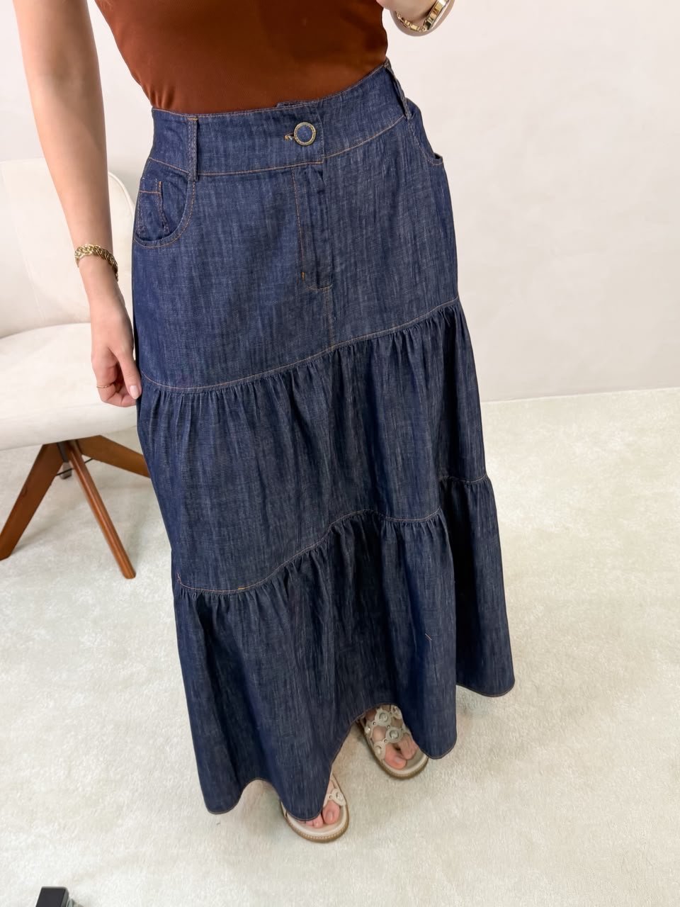 016 Saia gata 3marias botão longa jeans - Imagem 4