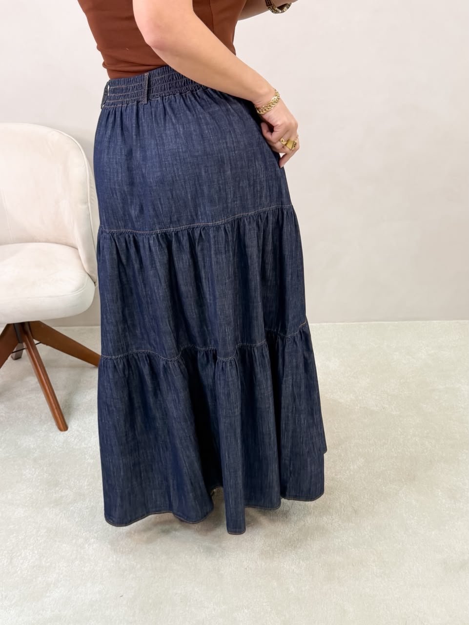 016 Saia gata 3marias botão longa jeans - Imagem 5