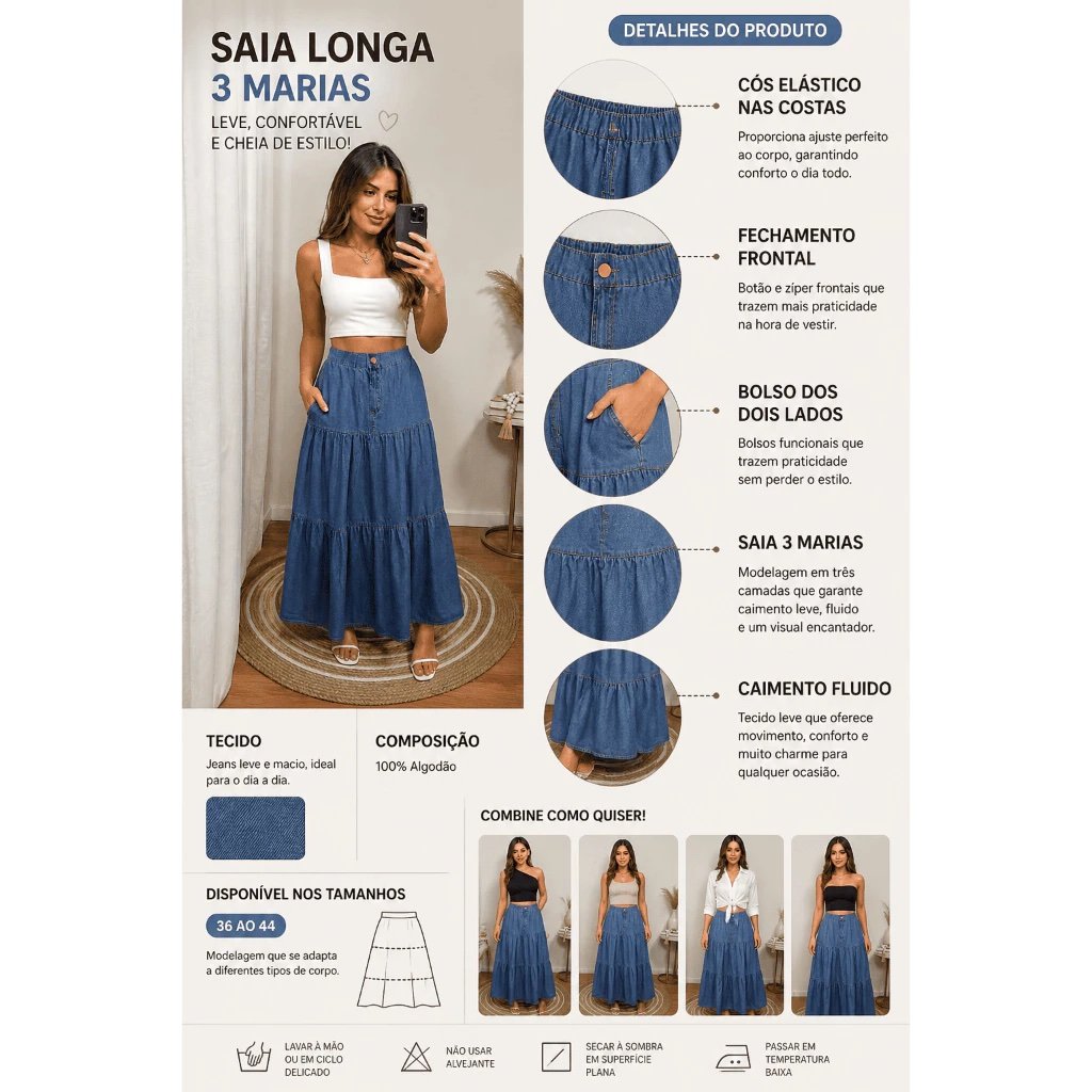 016 Saia gata 3marias botão longa jeans - Imagem 7