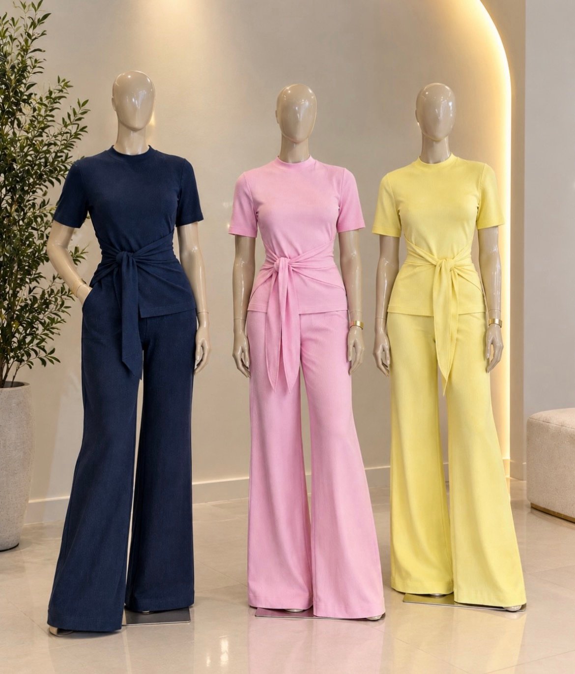 027 Conjunto Blusa T-shirt com ajuste na cintura e calça max pantalona canelado - Imagem 7