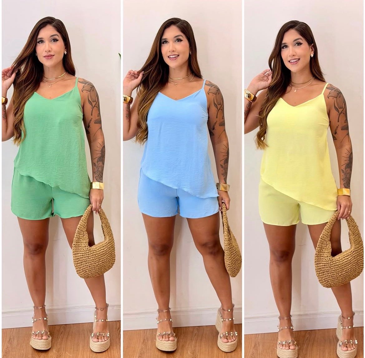 2912 Conjunto Natali blusa max regata assimétrica ponta e shorts básico - Imagem 2