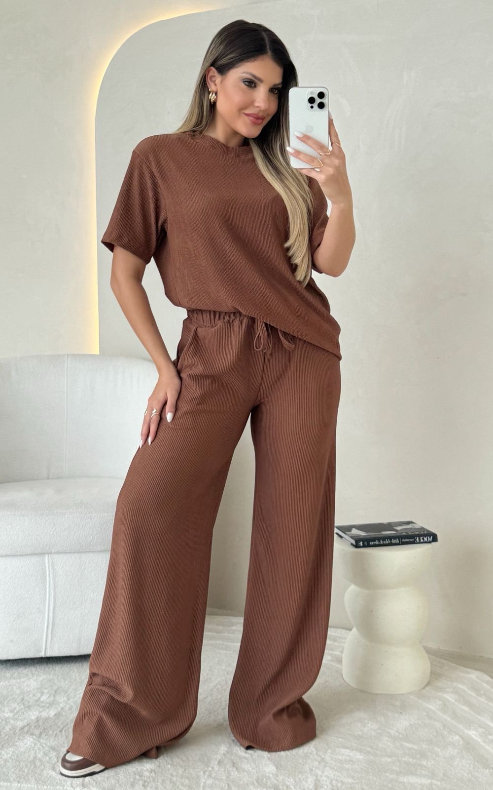 2592 Conjunto Gabi max blusa manga curta e calça pantalona - Imagem 5
