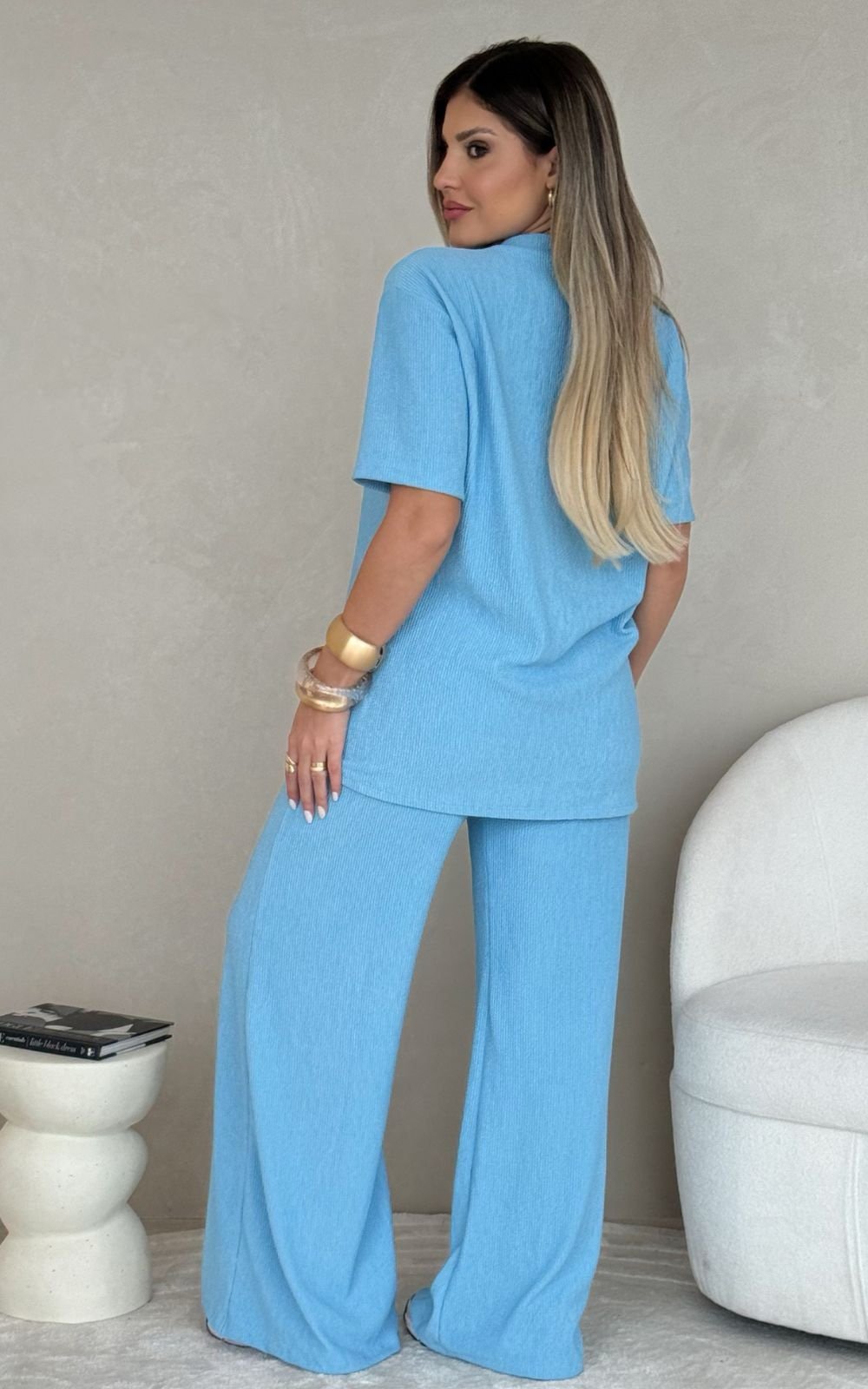 2592 Conjunto Gabi max blusa manga curta e calça pantalona - Imagem 7