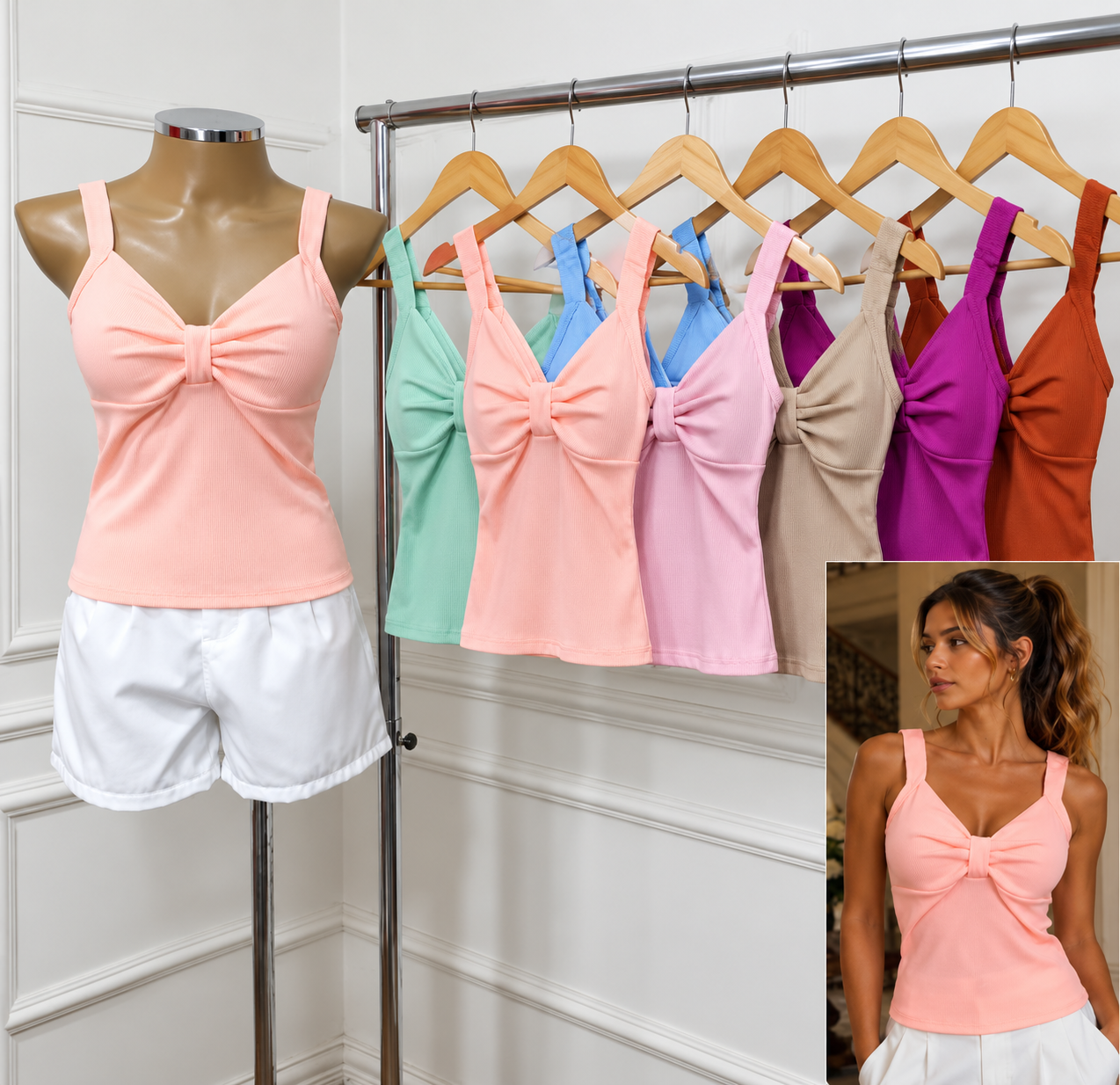 031 Blusa regata alça decote laço canelada - Imagem 5