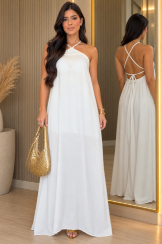045 Vestido Lana longo frente única pedraria costa nua