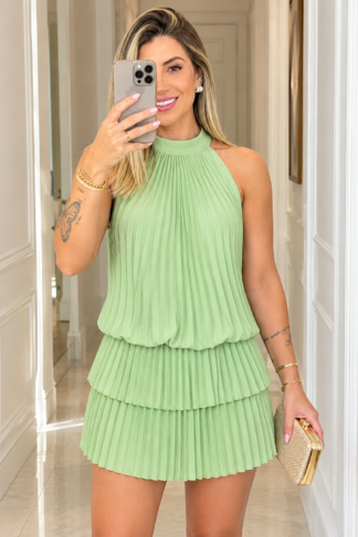 064 Vestido Zaru regata gola alta babado plissado