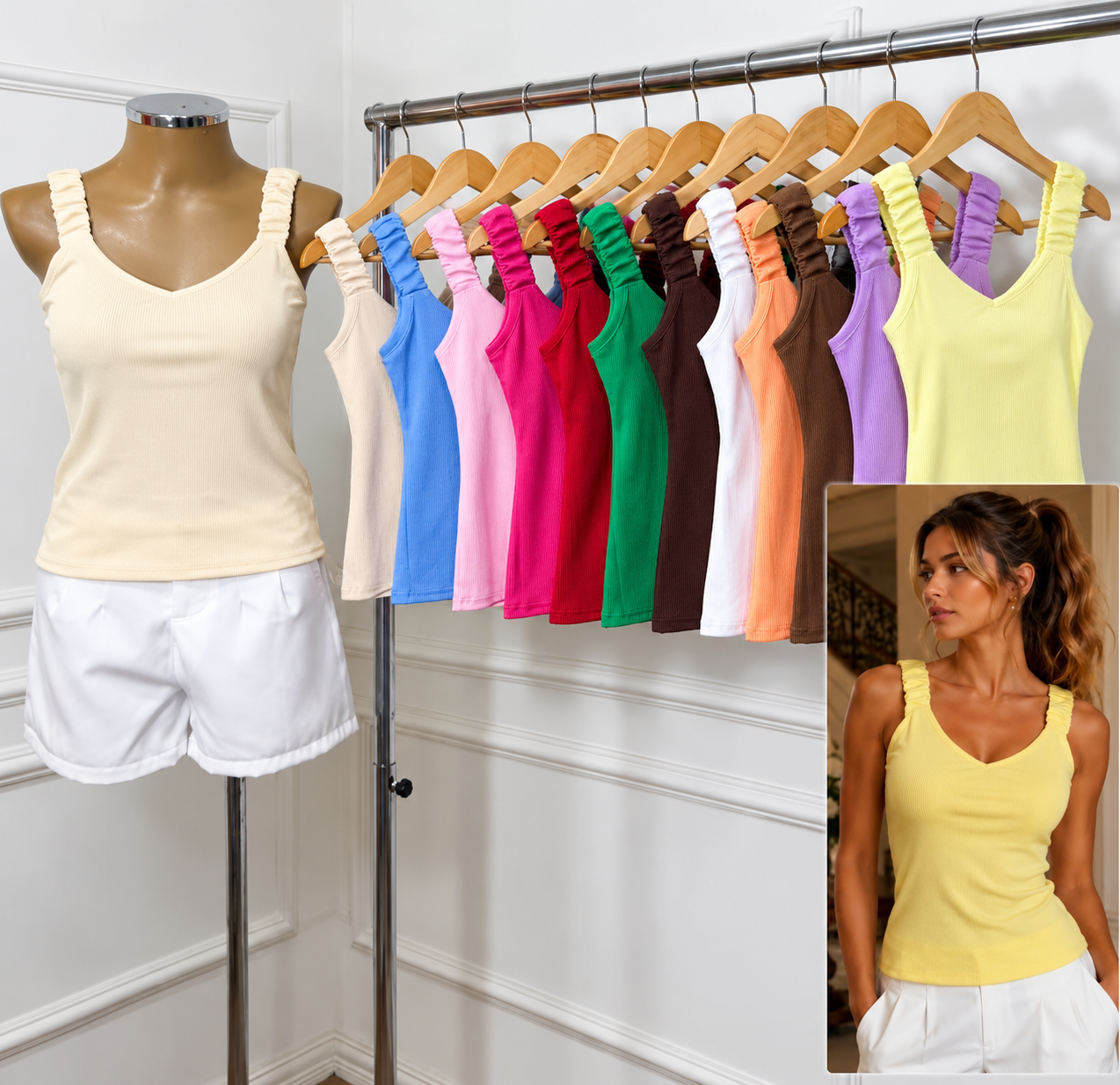 031 Blusa Kait regata alça franzida canelada - Imagem 5