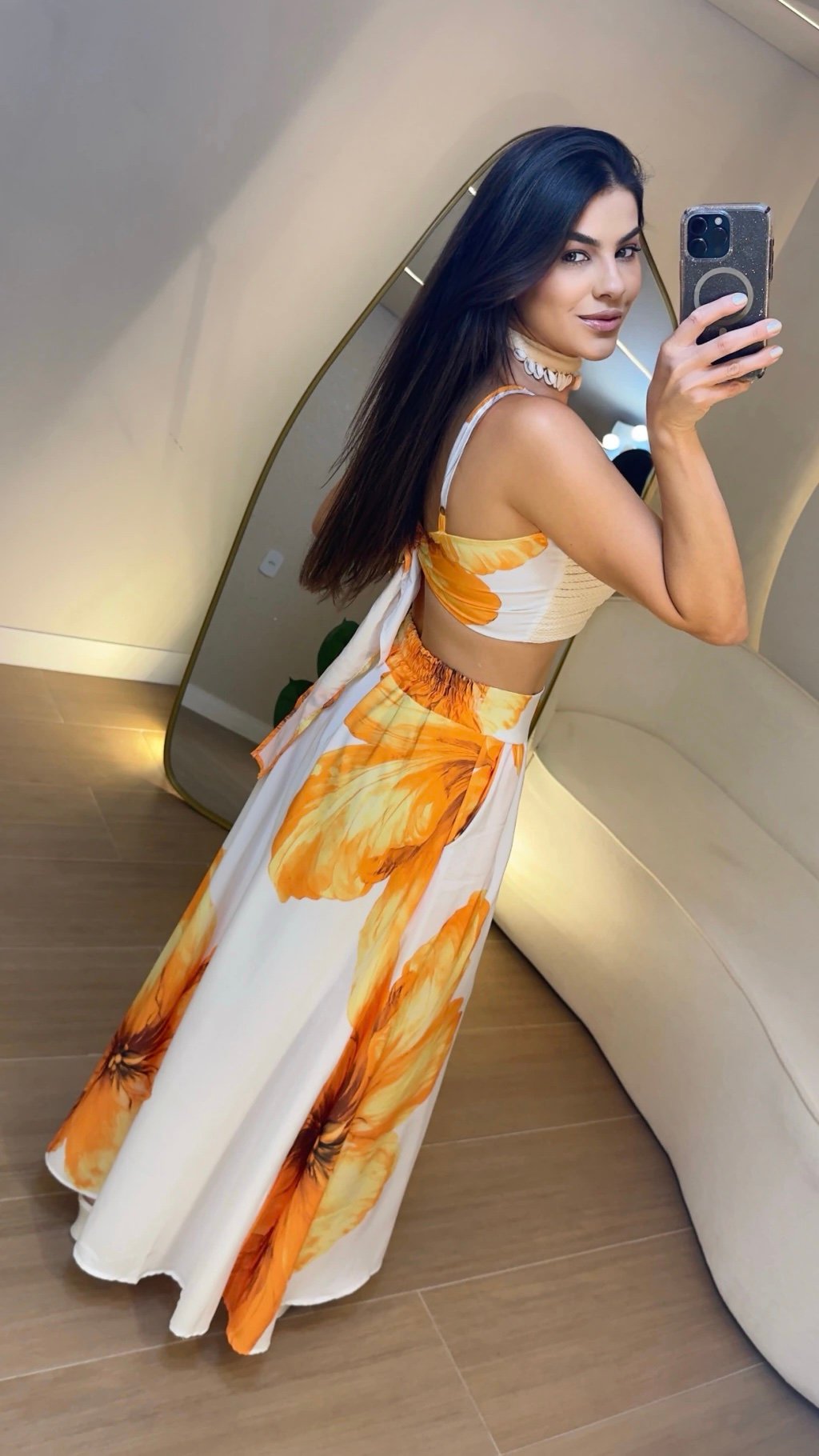 034 Conjunto cropped amarrar corda e saia bolsa floral tropical - Imagem 6